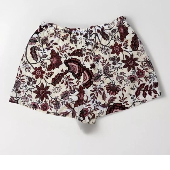 joie LINEN Blend Shorts Sz 14 Tassel Drawstring Side Pockets Floral Print Beach - Picture 2 of 6